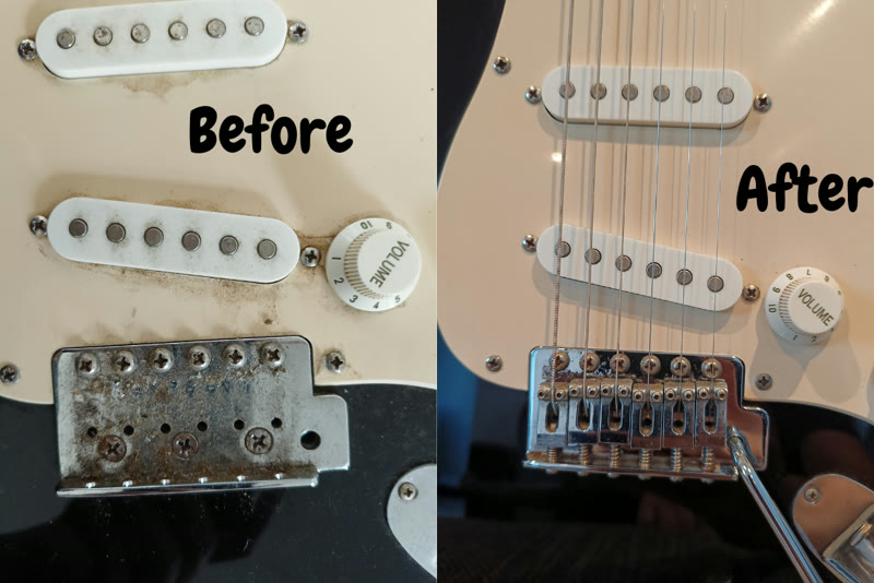 Voor en na onderhoud van een elektrische gitaar