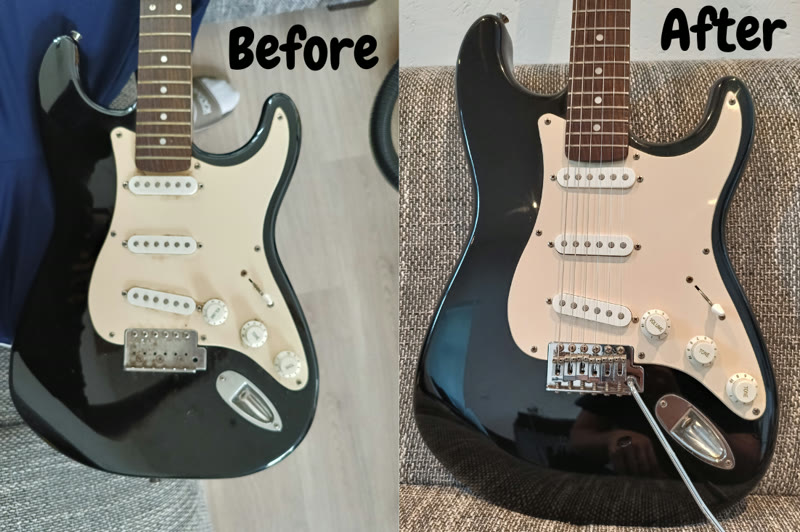 Voor en na restauratie van een Stratocaster